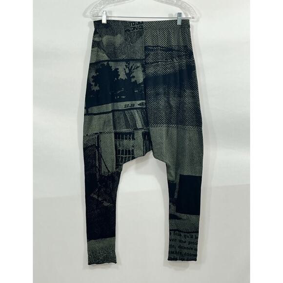 RUNDHOLZ Black Label Sz M Medium Green Black Print Drop Crotch Pants Leggings - Picture 4 of 6